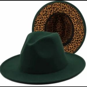 Forest Green & Leopard Print Fedora